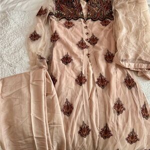 Elegant Embroidered Beige Dress